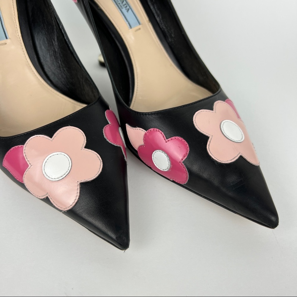 Prada Floral Leather Pointed Toe Heels - Picture 2 of 8